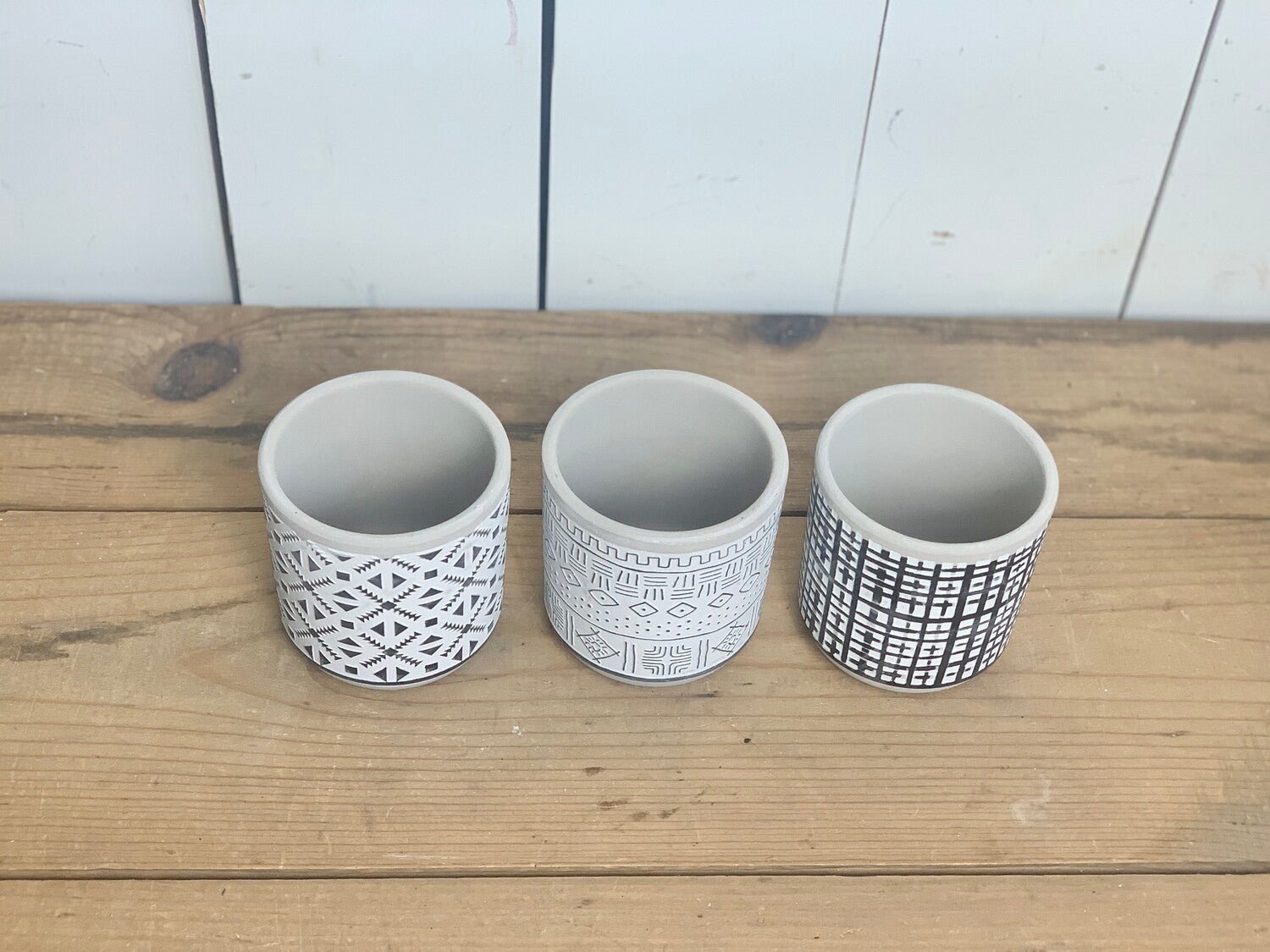 Small Black and White Cement Patterned Pots - Image 5