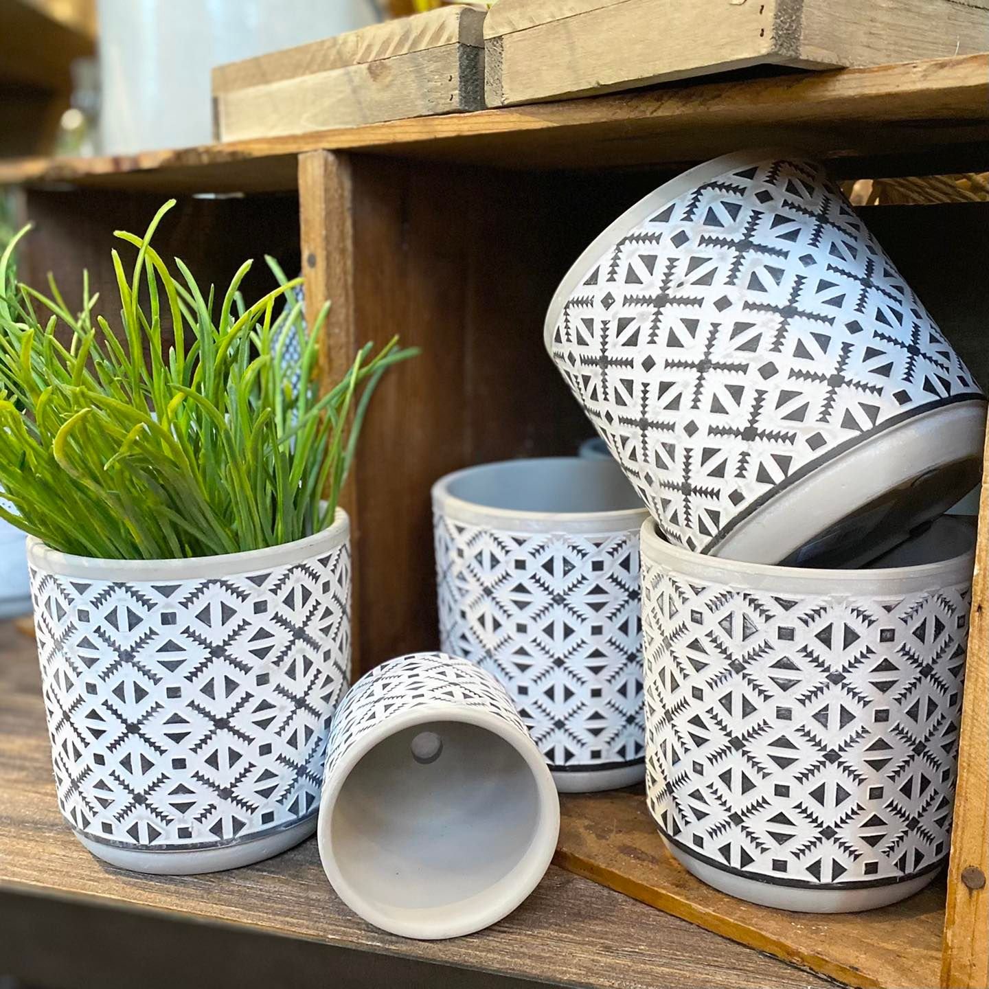Small Black and White Cement Patterned Pots - Image 4