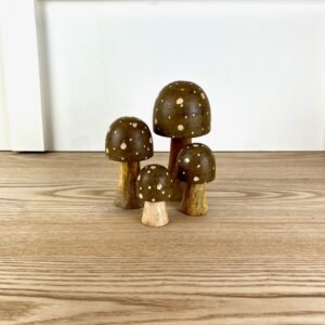 Brown Polka Dot Wooden Mushrooms, 4 sizes available