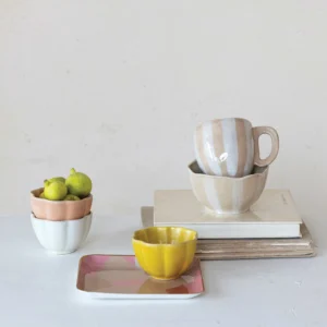 Stoneware Flower Shaped Bowl, Set of 3