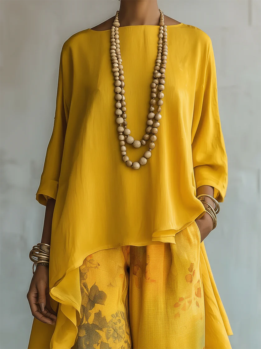 Elegant Artistic Floral Print Two-piece Set - Image 3