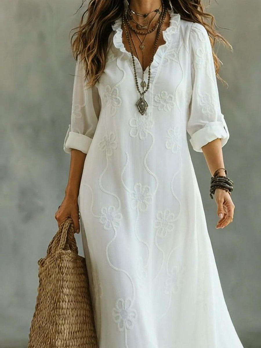 Retro Ruffled Collar Floral A-line Dress - Image 3