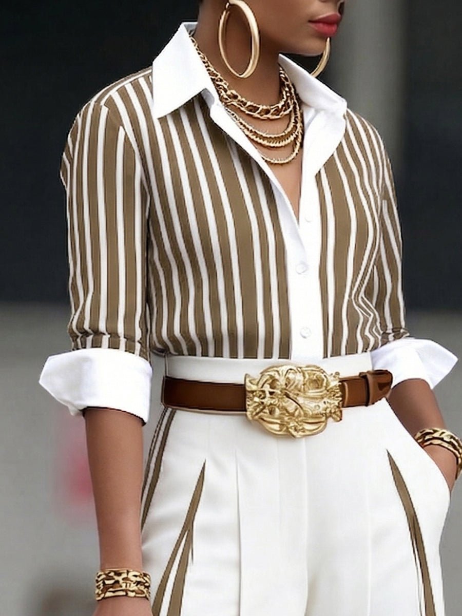 Elegant Artistic Striped Print Shirt - Image 5