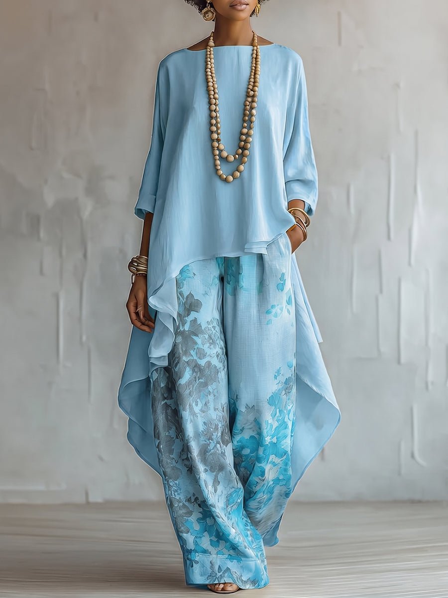 Elegant Artistic Floral Print Two-piece Set - Image 2