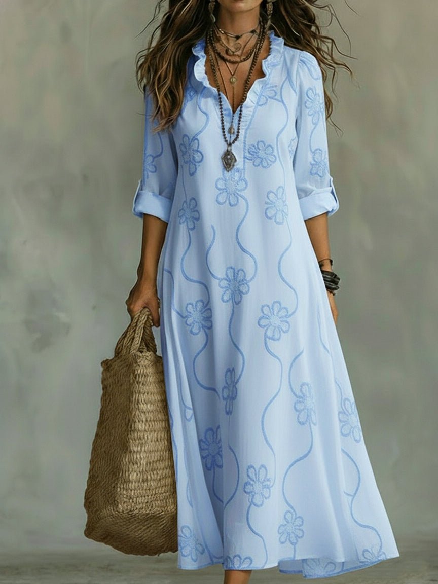 Retro Ruffled Collar Floral A-line Dress - Image 6