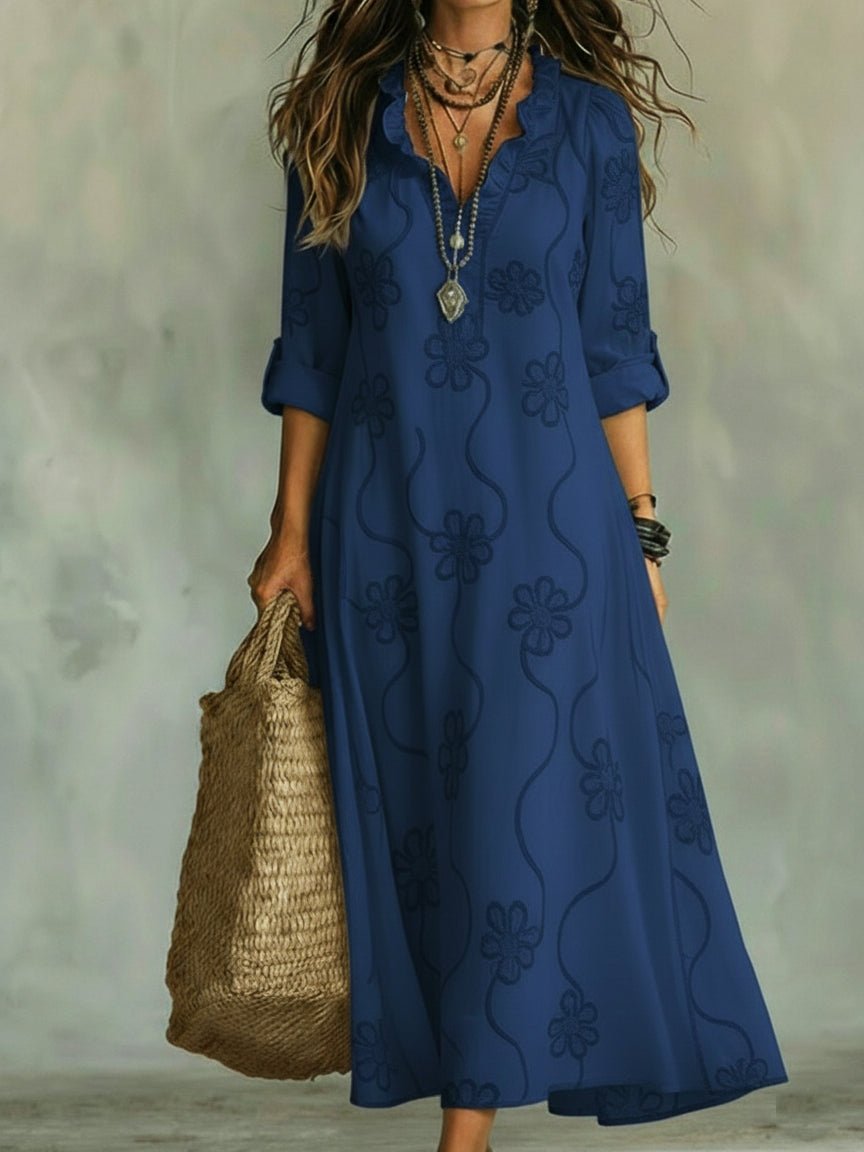 Retro Ruffled Collar Floral A-line Dress - Image 4