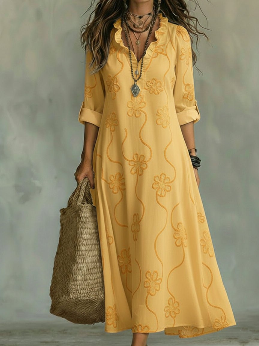 Retro Ruffled Collar Floral A-line Dress - Image 5