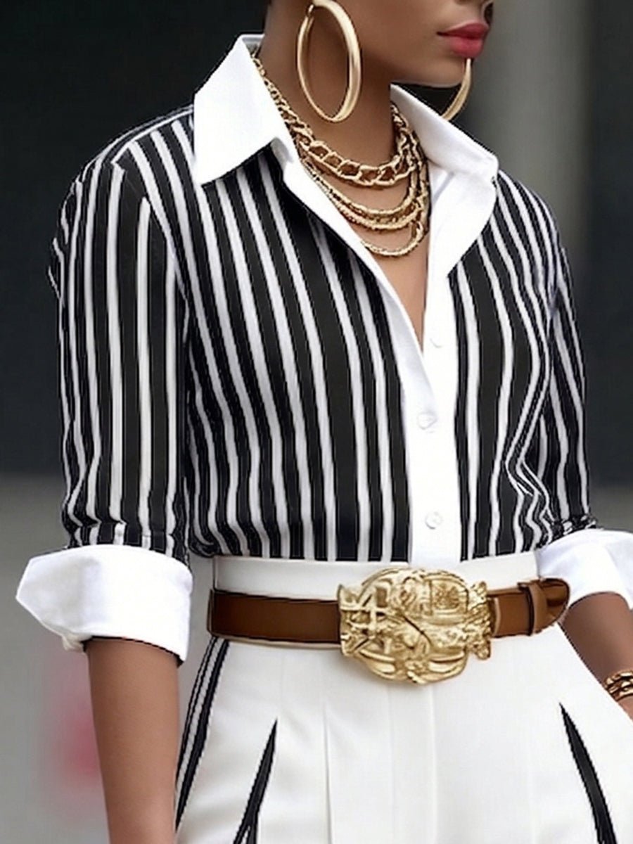 Elegant Artistic Striped Print Shirt - Image 2