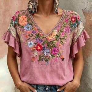 Women's Breast Cancer Awareness Pink Floral Art Printed T-Shirt