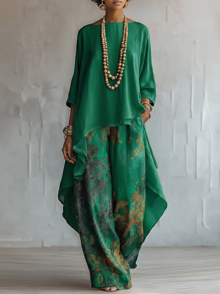 Elegant Artistic Floral Print Two-piece Set - Image 6