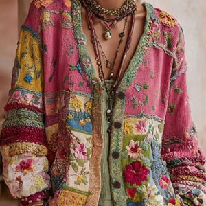 Women's Pink Floral Print Casual Cardigan